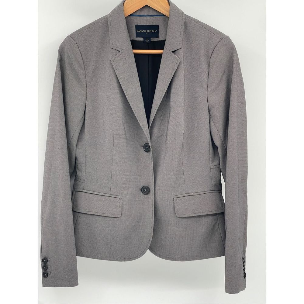 Banana Republic Blazer Jacket Women 8 Black White Small Houndstooth‎ Peplum Back